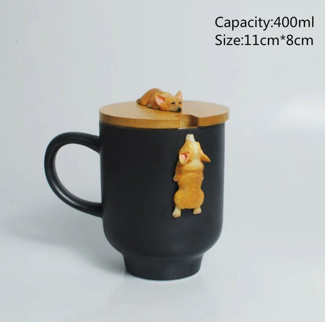 Cute Bulldog or Corgi Coffee/Tea Mug with lid - Floral Fawna