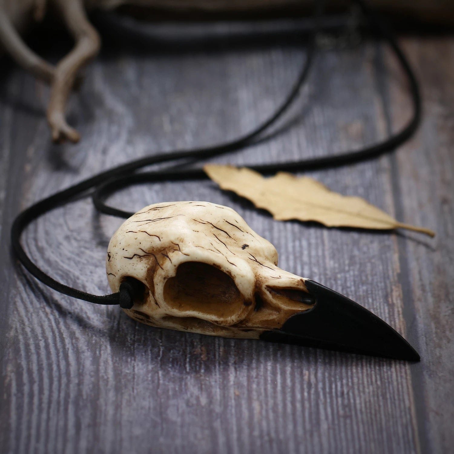 Raven Skull Necklace - Floral Fawna