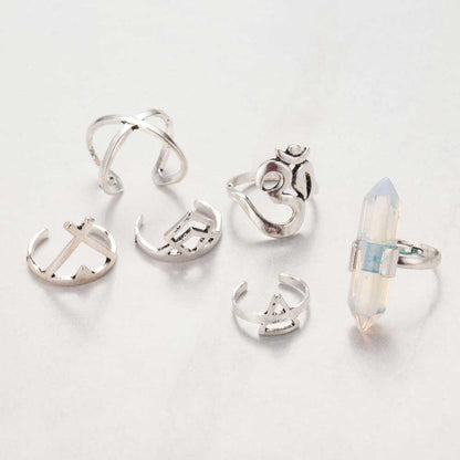 6 Pieces Boho Crystal Ring Set - Floral Fawna