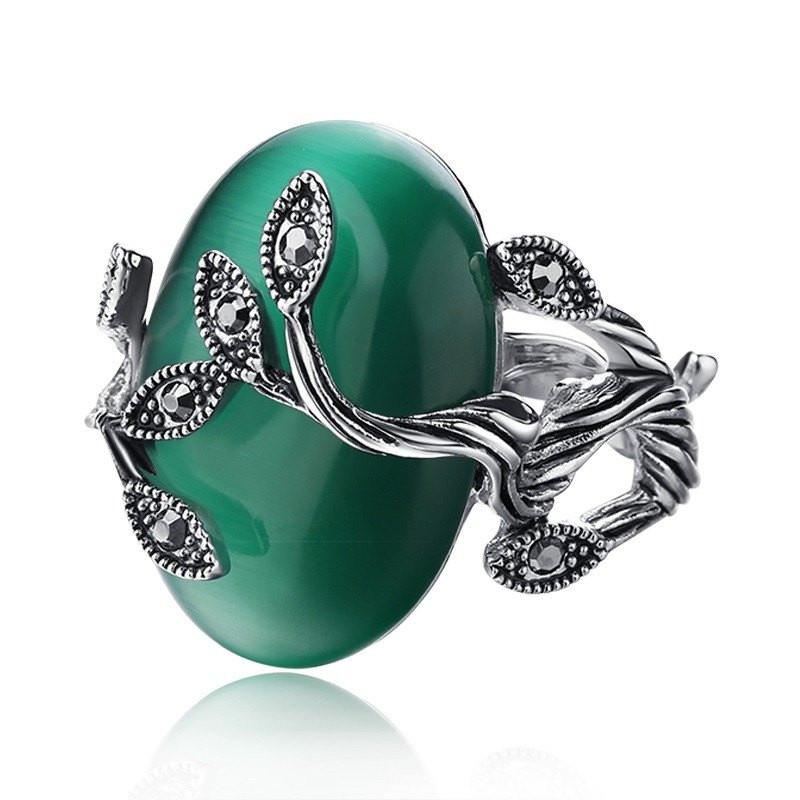 Agate Jade Silver Plated Ring - Floral Fawna