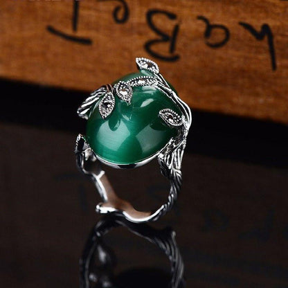 Agate Jade Silver Plated Ring - Floral Fawna