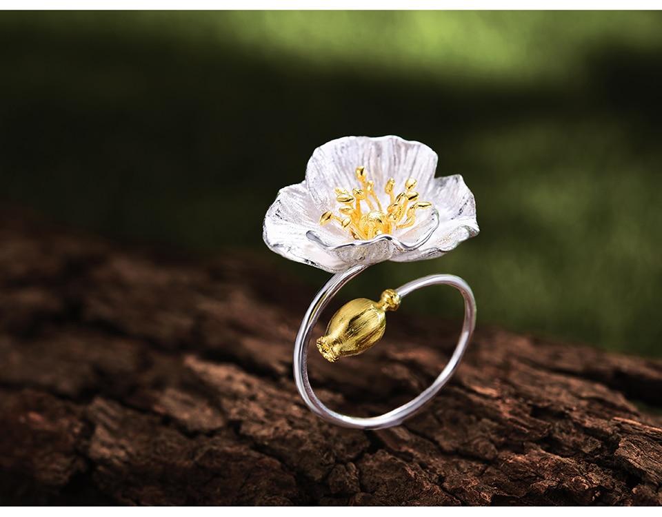 Blooming Poppy Sterling Silver Ring - Floral Fawna