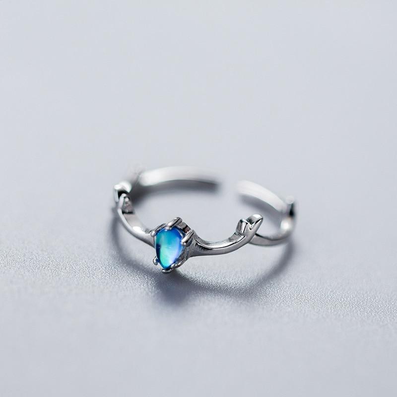 Blue Crystal Elk Silver Ring - Floral Fawna