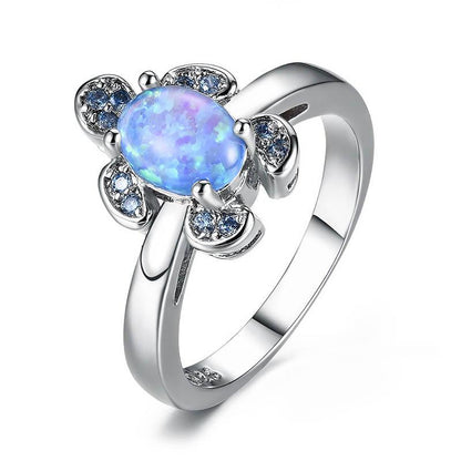 Blue Opal Sea Turtle Silver Ring - Floral Fawna