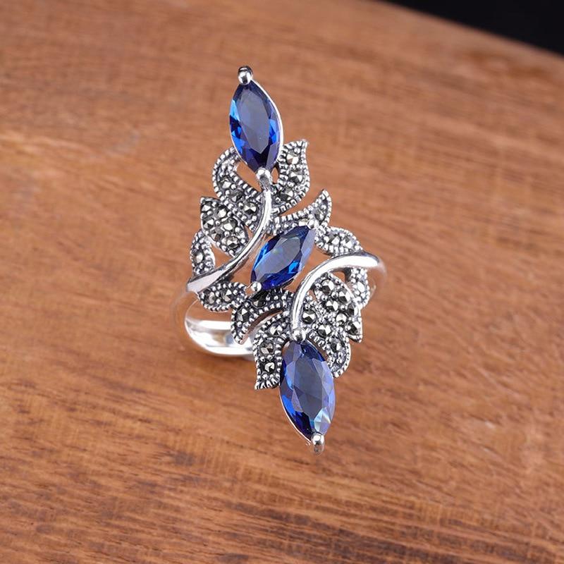 Blue Rhinestone Leaves Ring - Floral Fawna