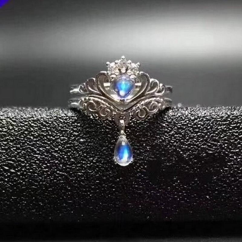 Blue Royalty Moonstone Ring Set - Floral Fawna