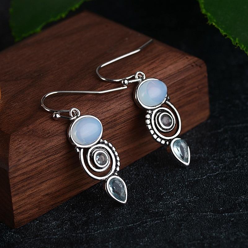 Blue Sea Moonstone Earrings - Floral Fawna