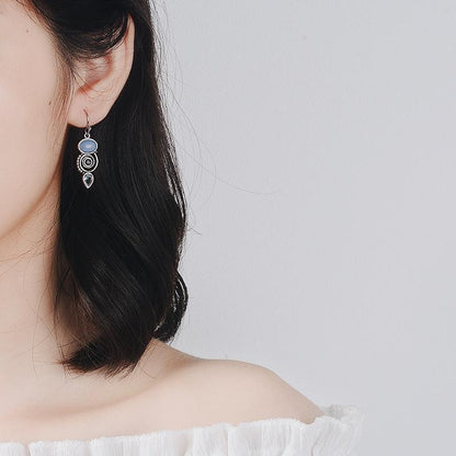 Blue Sea Moonstone Earrings - Floral Fawna