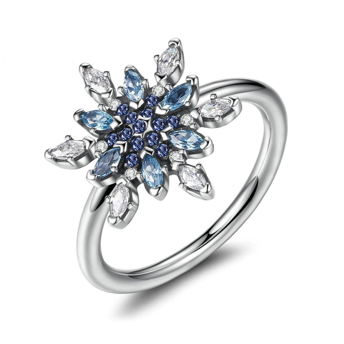 Blue Snowflake Silver Ring - Floral Fawna