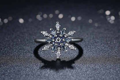 Blue Snowflake Silver Ring - Floral Fawna