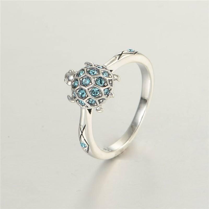 Blue Turtle Silver Ring - Floral Fawna