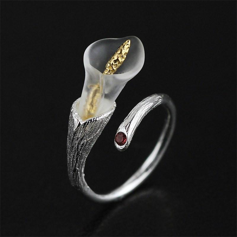 Calla Lily Sterling Silver Wrap Ring - Floral Fawna