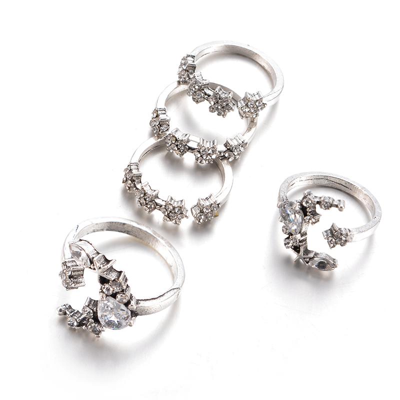 Celestial Crescent Moon &amp; Stars Ring Set - Floral Fawna