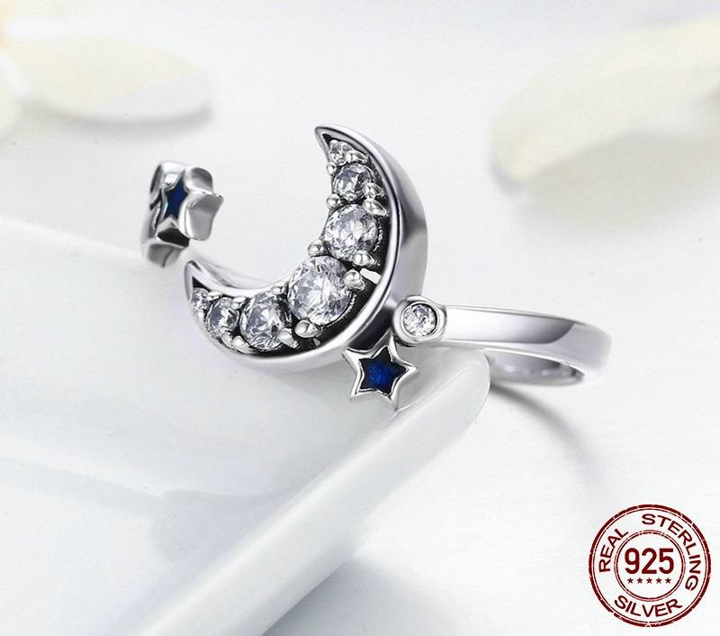 Celestial Moon &amp; Stars Sterling Silver Ring - Floral Fawna