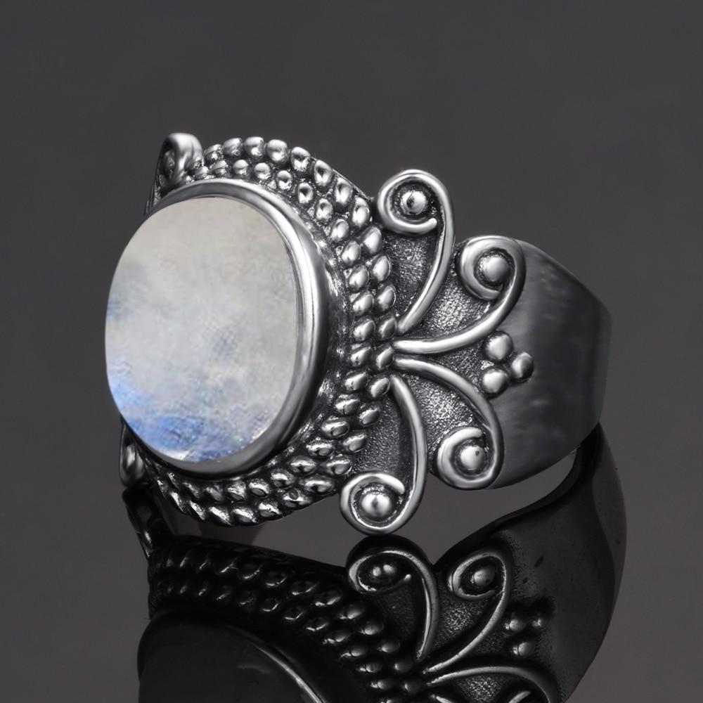 Classic Oval Moonstone Silver Ring - Floral Fawna