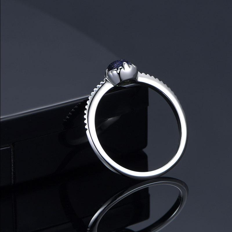Cosmic Blue Sandstone Silver Ring - Floral Fawna