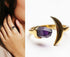 Crescent Moon & Purple Crystal Wrap Ring - Floral Fawna