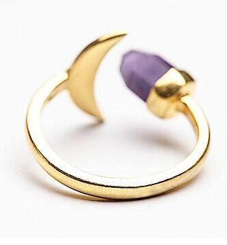 Crescent Moon &amp; Purple Crystal Wrap Ring - Floral Fawna