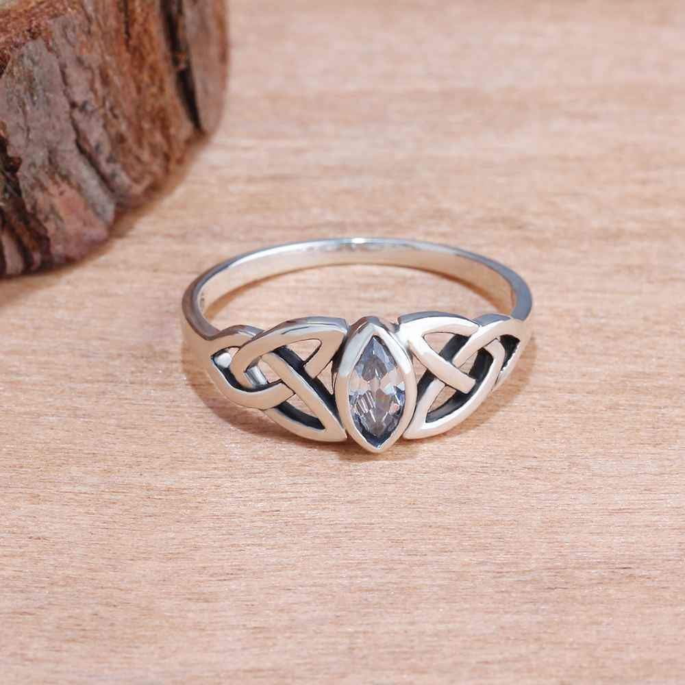 Crystal Celtic Knot Sterling Silver Ring - Floral Fawna