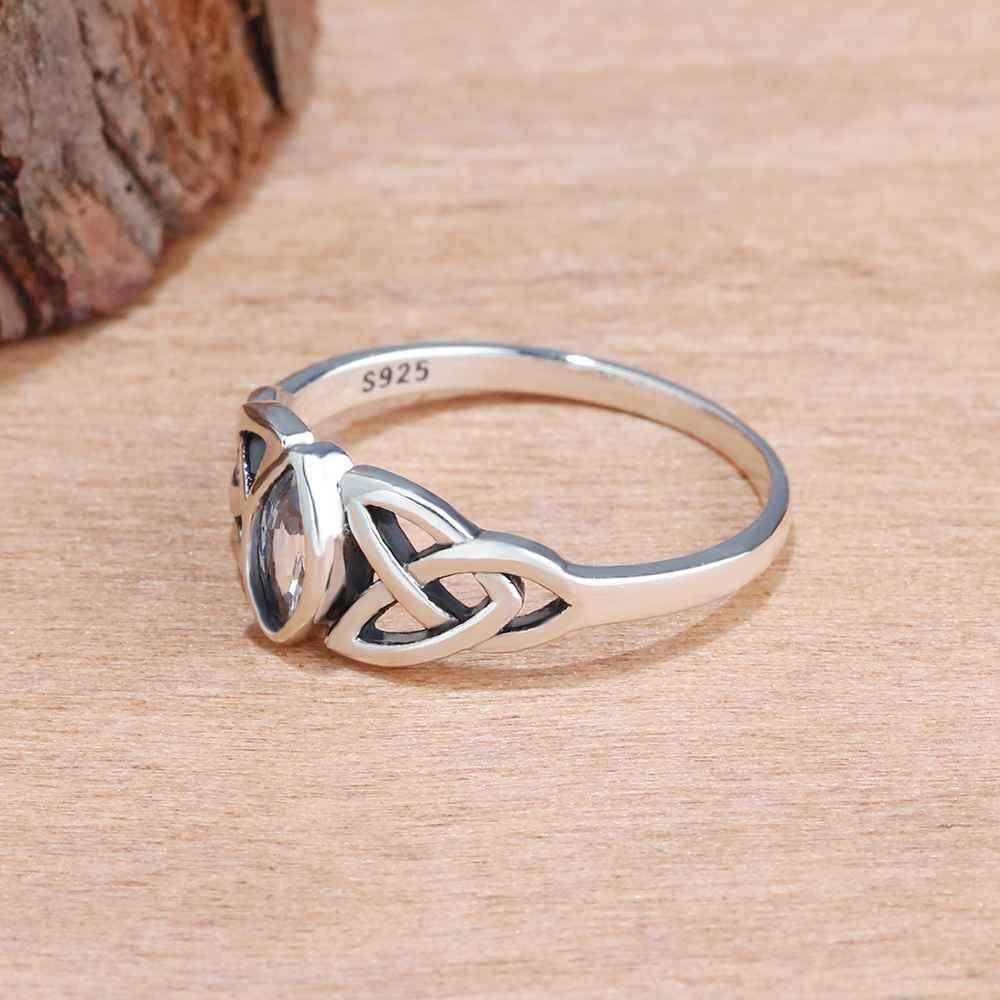 Crystal Celtic Knot Sterling Silver Ring - Floral Fawna