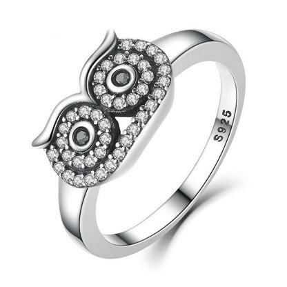 Crystal Owl Silver Ring - Floral Fawna