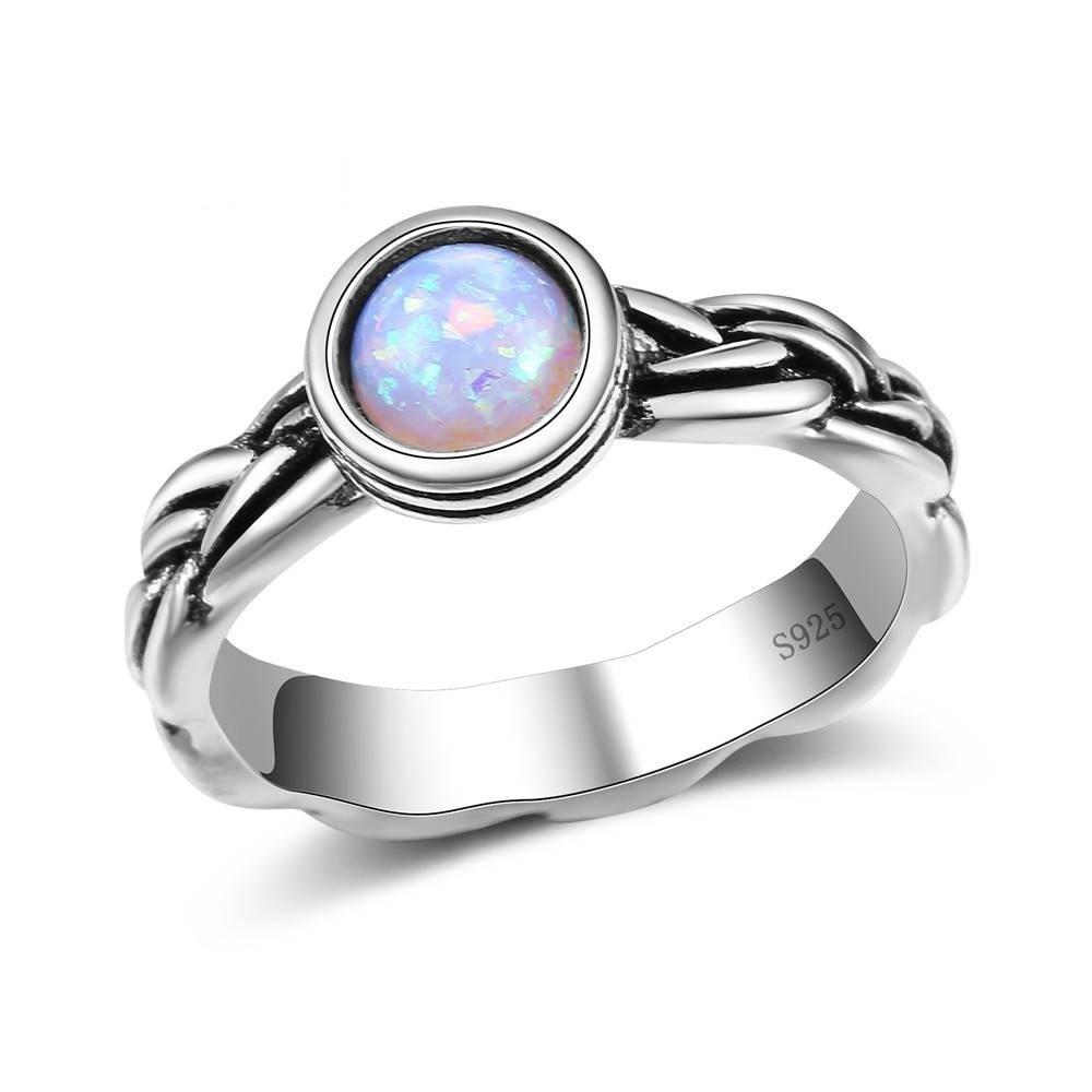 Dainty Opal Silver Ring - Floral Fawna