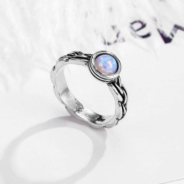 Dainty Opal Silver Ring - Floral Fawna