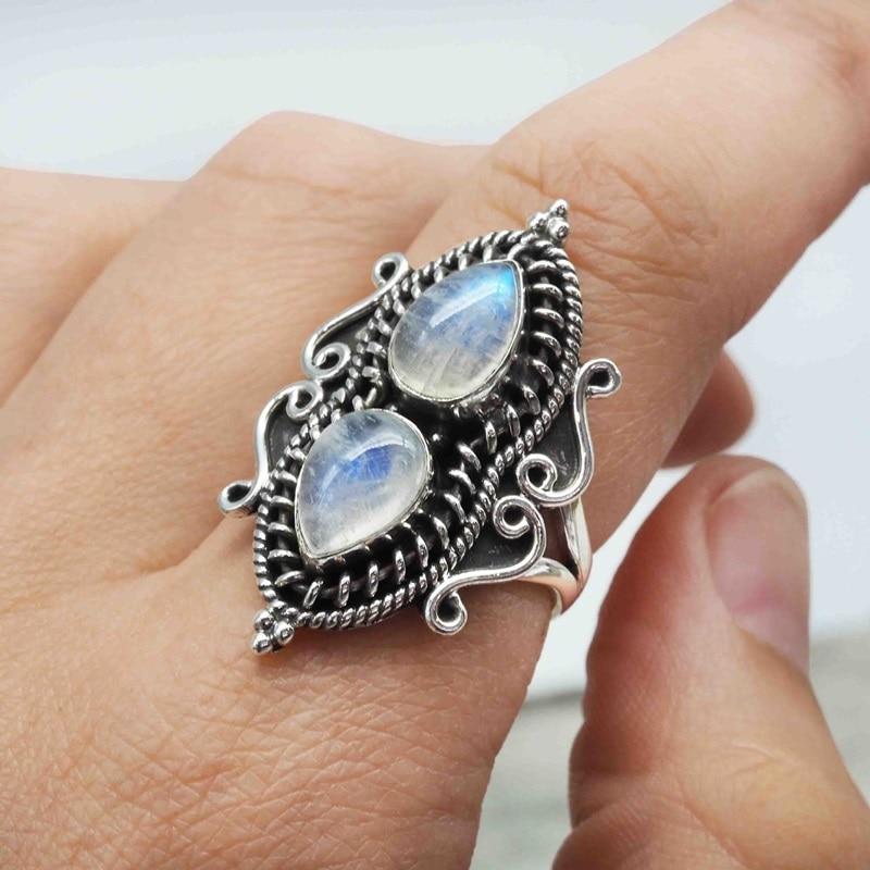 Double Water Drop Moonstone Ring - Floral Fawna