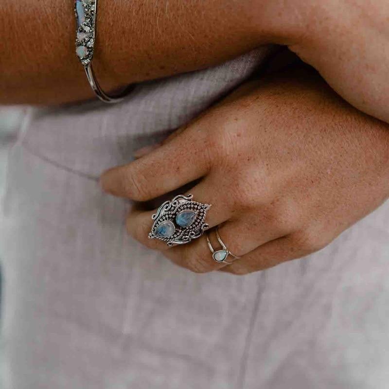 Double Water Drop Moonstone Ring - Floral Fawna