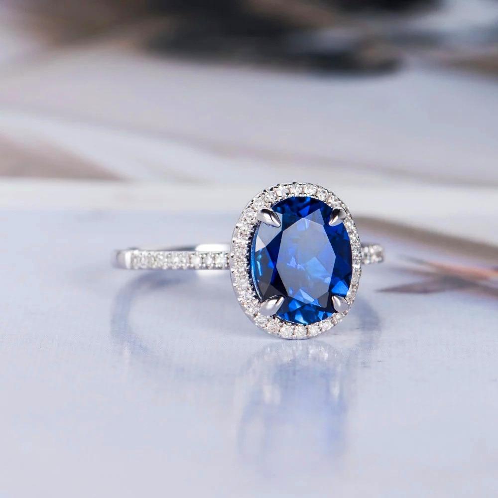 Elegant Blue Crystal Silver Ring - Floral Fawna