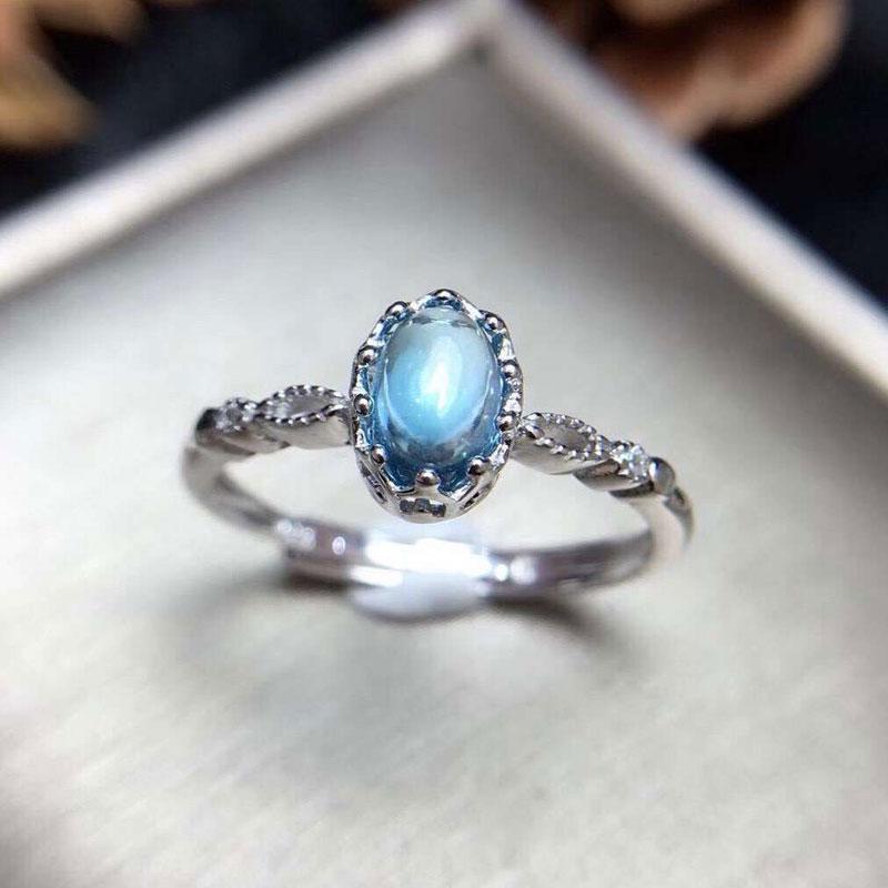 Elegant Blue Topaz Silver Ring - Floral Fawna
