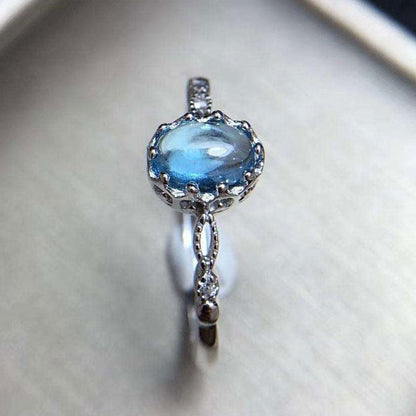 Elegant Blue Topaz Silver Ring - Floral Fawna