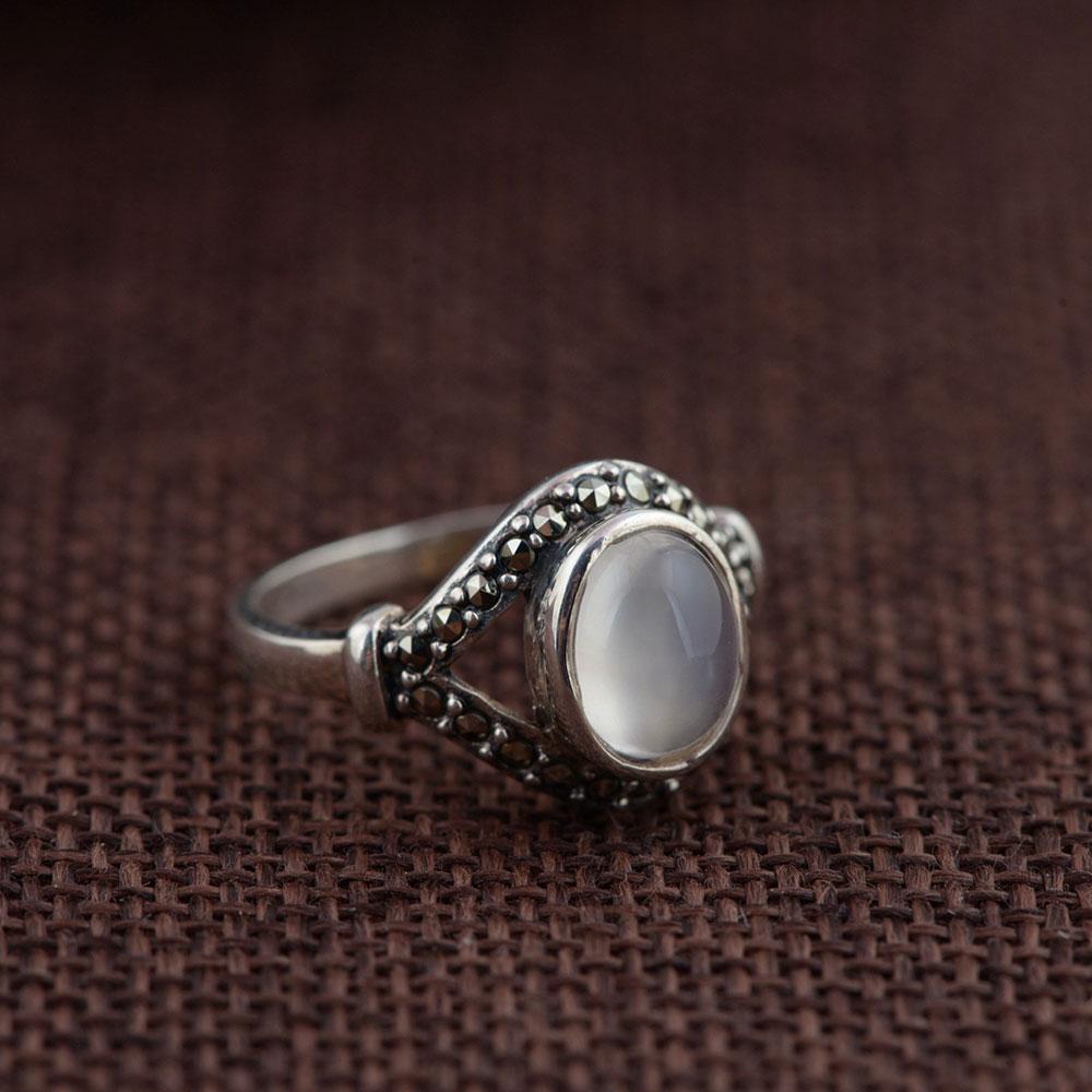 Enchanting Moonstone Sterling Silver Ring - Floral Fawna