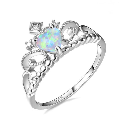 Fire Opal Crown Silver Ring - Floral Fawna