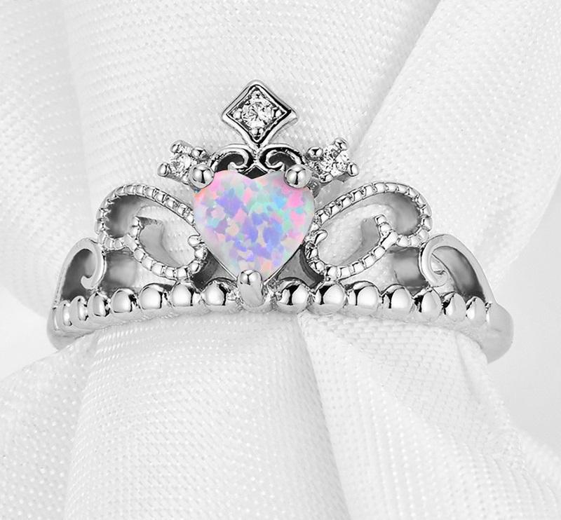 Fire Opal Crown Silver Ring - Floral Fawna