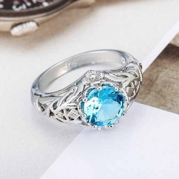 Flower Aquamarine Silver Ring - Floral Fawna
