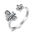 Flower & Bee Sterling Silver Open Ring - Floral Fawna
