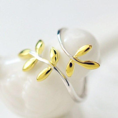 Gold Leaves Silver Ring - Floral Fawna