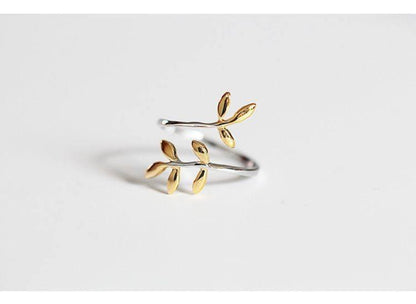 Gold Leaves Silver Ring - Floral Fawna