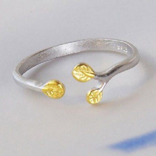 Golden Leaves Silver Open Ring - Floral Fawna