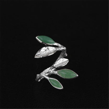 Green Aventurine Leaves Sterling Silver Ring - Floral Fawna