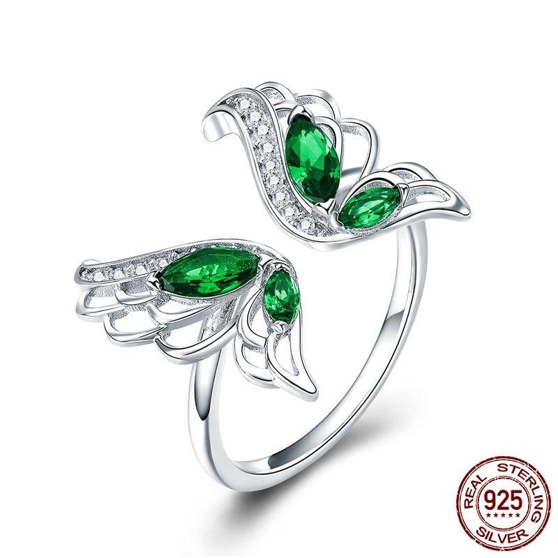 Green Butterfly Wings Sterling Silver Ring - Floral Fawna