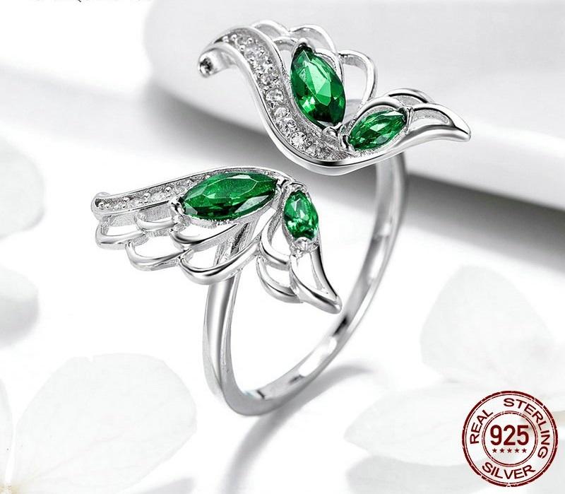 Green Butterfly Wings Sterling Silver Ring - Floral Fawna