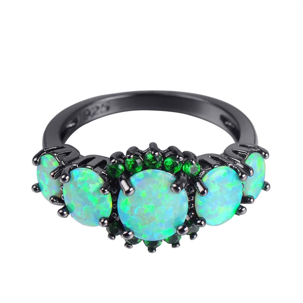 Green Fire Opal Black Gold Ring - Floral Fawna