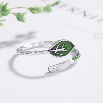 Green Leaf Fairy Silver Ring - Floral Fawna