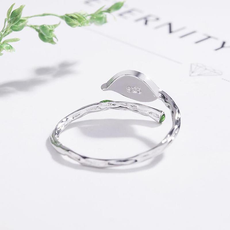 Green Leaf Fairy Silver Ring - Floral Fawna