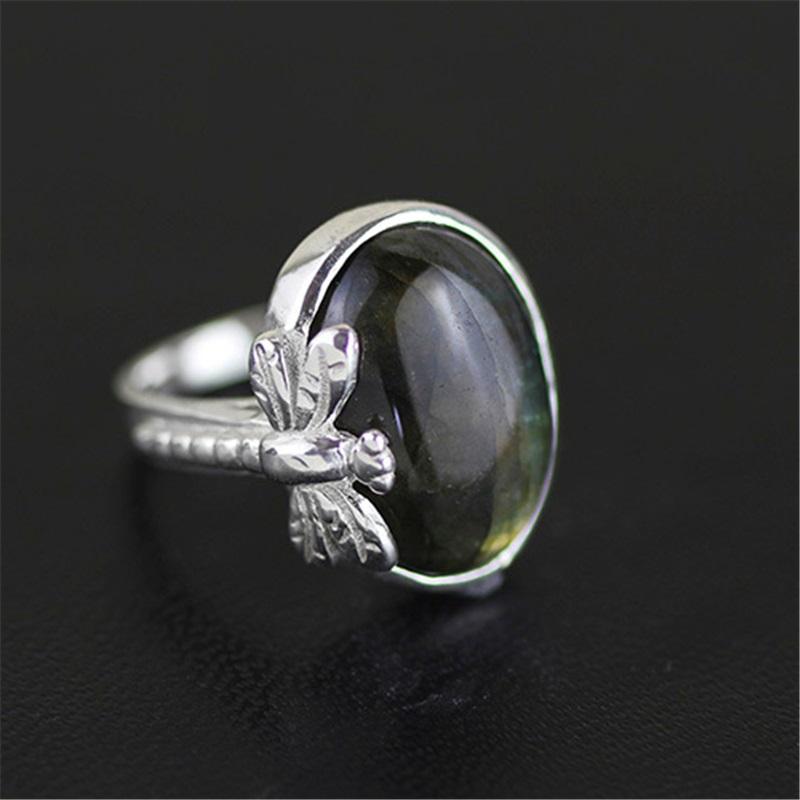 Labradorite Dragonfly Sterling Silver Ring - Floral Fawna