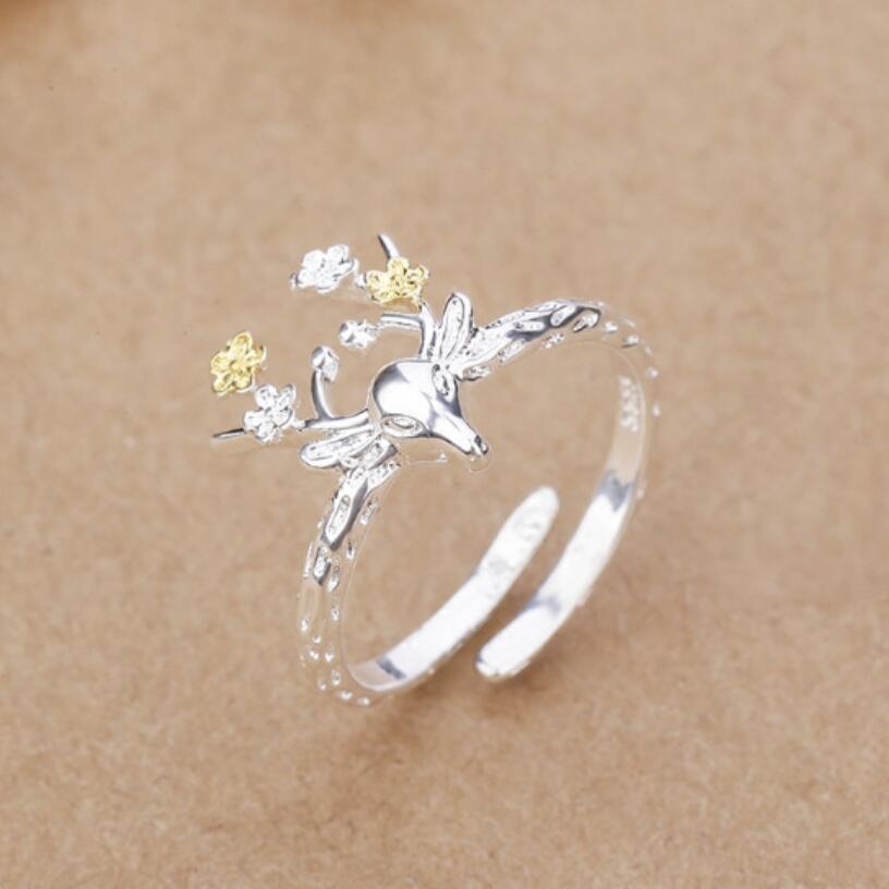 Lovely Deer Sterling Silver Ring - Floral Fawna