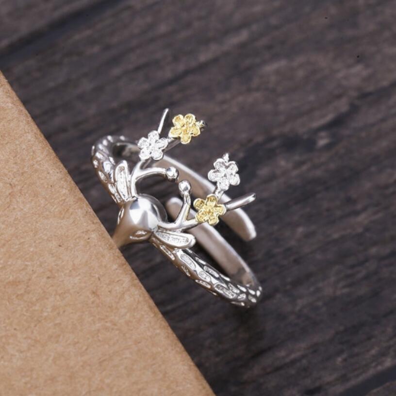 Lovely Deer Sterling Silver Ring - Floral Fawna