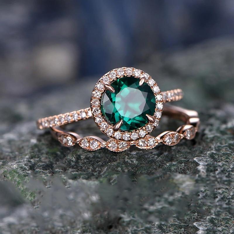 Luxury Green Crystal Ring Set - Floral Fawna